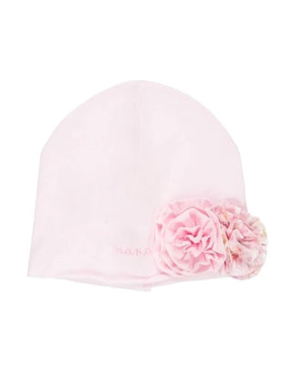 NANAN Cappello in cotone stretch con applicazione floreale Rosa