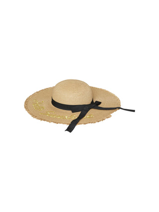 Pieces cappello di paglia con ricamo beige