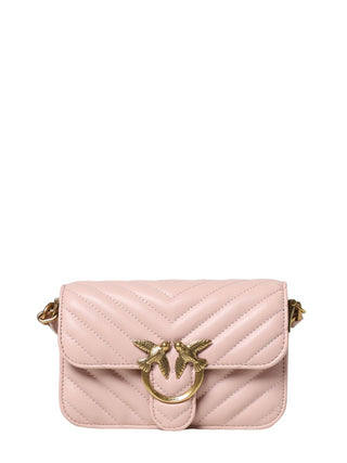 PINKO Borsa a tracolla Love Bell Mini in nappa chevron Rosa/Oro