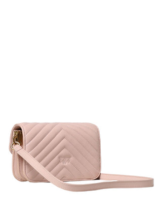 PINKO Borsa a tracolla Love Bell Mini in nappa chevron Rosa/Oro