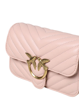 PINKO Borsa a tracolla Love Bell Mini in nappa chevron Rosa/Oro