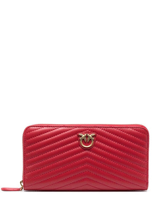 PINKO Portafogli Ryder in nappa chevron con zip Rosso/Oro