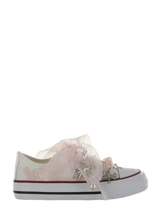 QUICKAS Sneakers in tela con tulle e ciondoli Bianco/rosa