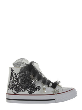 QUICKAS Sneakers in tela con tulle e ciondoli Bianco/Nero