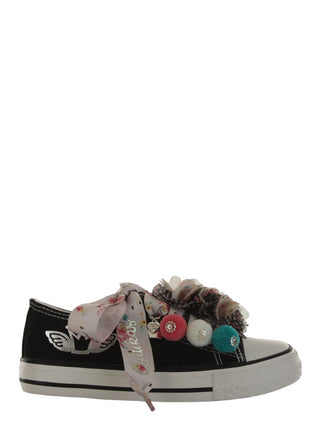 QUICKAS Sneakers Vichy in tela con pompon Nero/Rosa