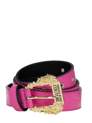 Versace Jeans Couture cintura in similpelle effetto coccodrillo con fibbia Baroque fucsia oro