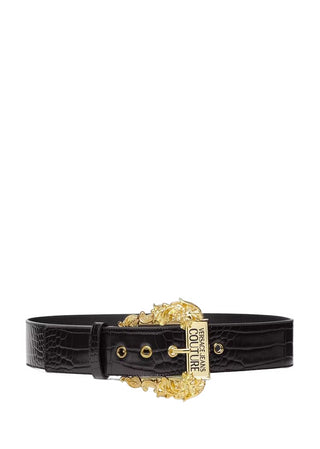 VERSACE JEANS COUTURE Cintura effetto pelle di coccodrillo con fibbia Barocca Nero/Oro