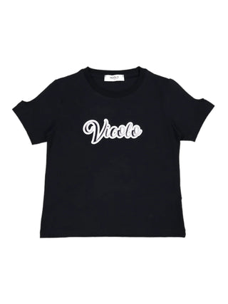 VICOLO T-shirt a maniche corte con logo strass Nero