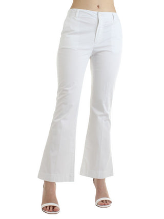 White Wise pantaloni a zampa in cotone stretch bianco