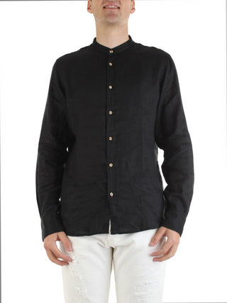 Yes Zee camicia alla coreana in lino nero