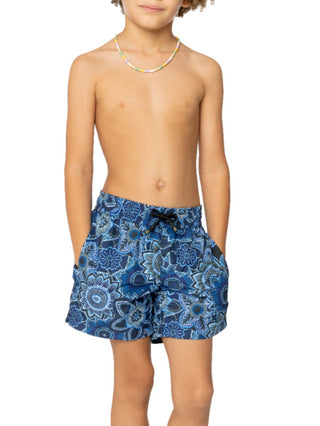 4giveness boxer mare da bambino  in fantasia floreale blu