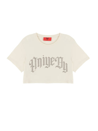 Aniye By T-shirt crop manica corta con logo strass beige