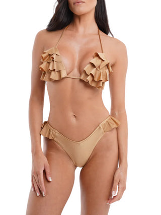 Ardoel bikini triangolo con volant e slip marrone caramello