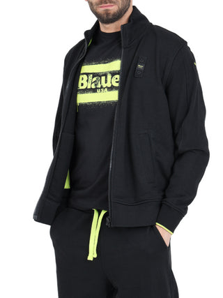 Blauer felpa con zip e patch logo nero