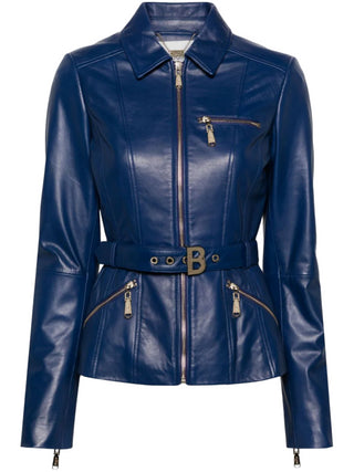 Blugirl giubbino in pelle con cintura blu