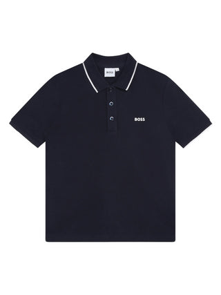 Boss polo manica corta in piquè con logo blu