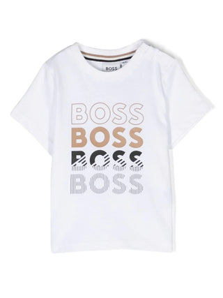 Boss T-shirt neonato manica corta con logo bianco
