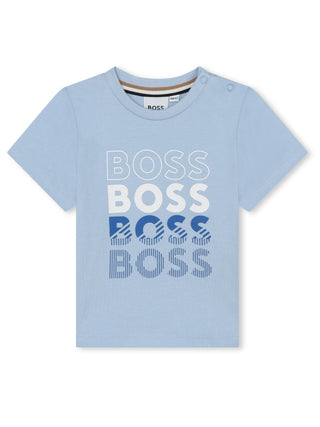 Boss T-shirt neonato manica corta con logo celeste