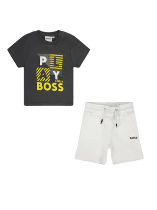 Boss completo T-shirt bermuda grigio bianco