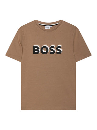 Boss T-shirt manica corta con logo marrone biscotto