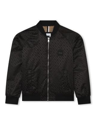 Boss giubbino bomber in nylon con logo all over nero