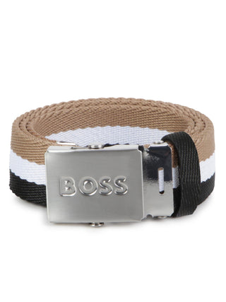 Boss cintura in canetè con logo nero bianco beige