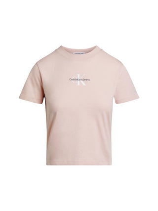 Calvin Klein Jeans T-shirt crop a manica corta con logo rosa