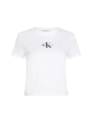 Calvin Klein Jeans T-shirt crop a manica corta con logo bianco