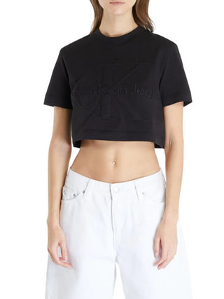 Calvin Klein Jeans T-shirt crop manica corta con logo nero