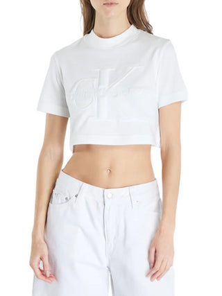 Calvin Klein Jeans T-shirt crop manica corta con logo bianco