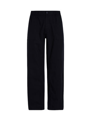 Calvin Klein Jeans pantaloni in cotone e lino gamba dritta nero
