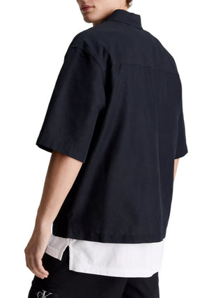 Calvin Klein Jeans camicia manica corta in lino e cotone nero