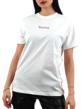 Disclaimer T-shirt manica corta con stampa logo bianco lilla