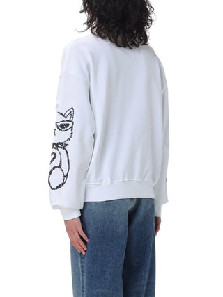 Disclaimer felpa in cotone con gatto strass bianco