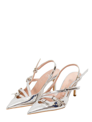 Divine Follie decollete slingback in ecopelle laminata argento