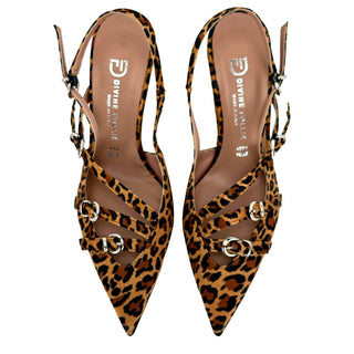 Divine Follie decollete slingback in fantasia animalier beige marrone