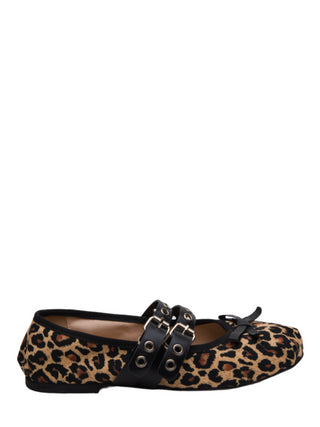 Divine Follie ballerine in raso animalier con doppio nastro beige nero