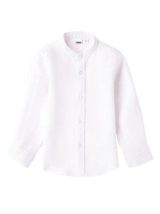 iDo camicia alla coreana in lino manica lunga bianco