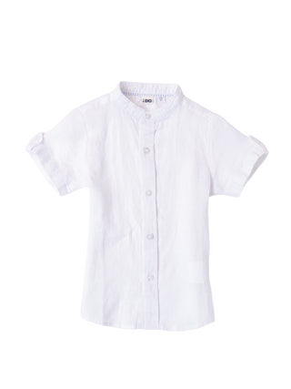 iDo camicia alla coreana in lino manica corta bianco