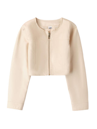 iDo giubbino crop in ecopelle con zip beige