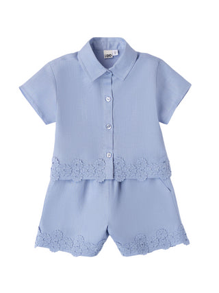 iDo completo camicia e shorts in lino azzurro