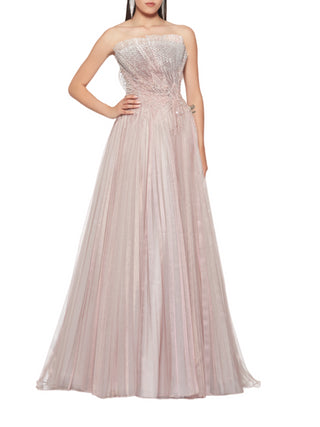 Impero Couture abito da cerimonia in tulle con ricami gioiello rosa cenere