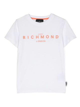 John Richmond T-shirt manica corta Darik con logo bianco pesca
