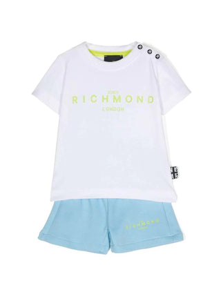 John Richmond completo T-shirt e shorts bianco celeste