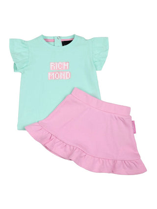 John Richmond completo T-shirt e gonna verde rosa