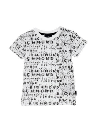 John Richmond T-shirt manica corta con logo all over bianco nero
