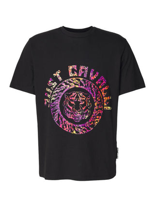 Just Cavalli T-shirt manica corta con logo multicolor leopardato nero