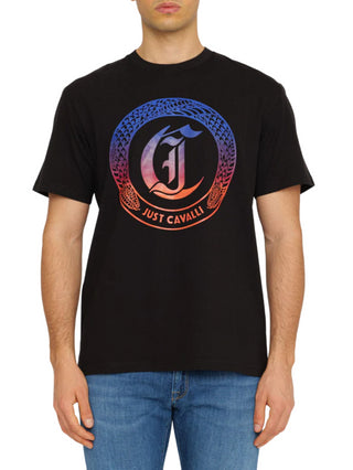 Just Cavalli T-shirt manica corta con logo multicolor nero