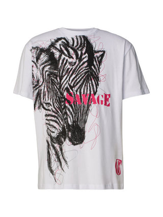 Just Cavalli T-shirt manica corta con stampa zebra bianco