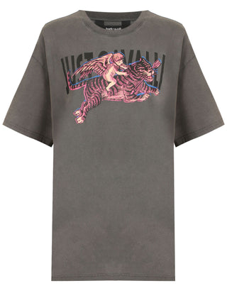 Just Cavalli T-shirt oversize in jersey effetto slavato con stampa grigio